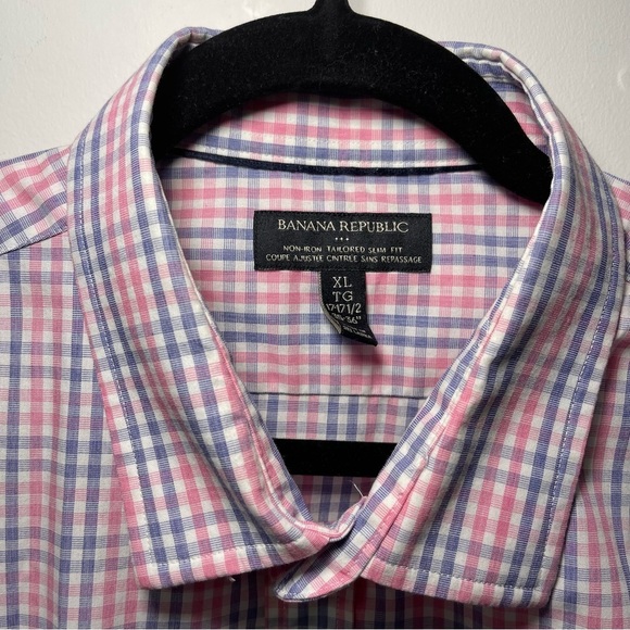 Banana Republic men checkered long sleeve tailored slim fit button down shirt XL - Picture 3 of 6
